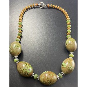 Vintage Sterling Silver Multi Color Agate Style Jade Beaded Necklace Chunky